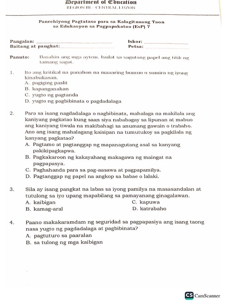 ESP 7 Assessment Sample | PDF