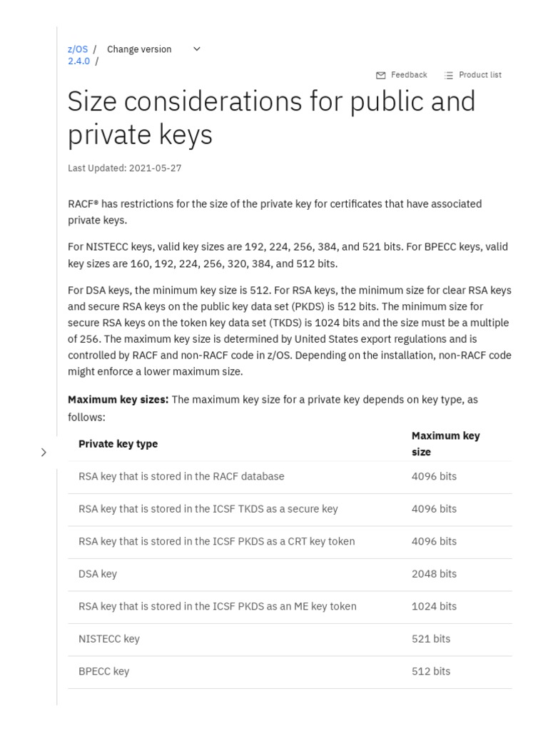 Size Considerations For Public and Private Keys IBM Documentation PDF Military