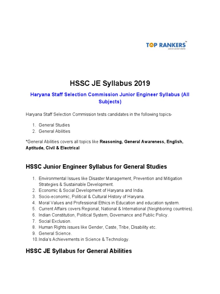 HSSC JE Syllabus PDF | PDF | Engineering | Verb
