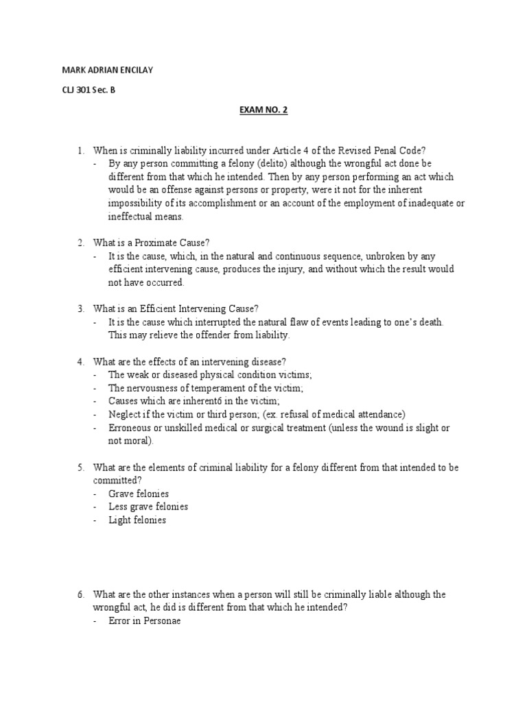 Mark Adrian Encilay Clj 301 Exam 2 Pdf Crimes Crime Violence
