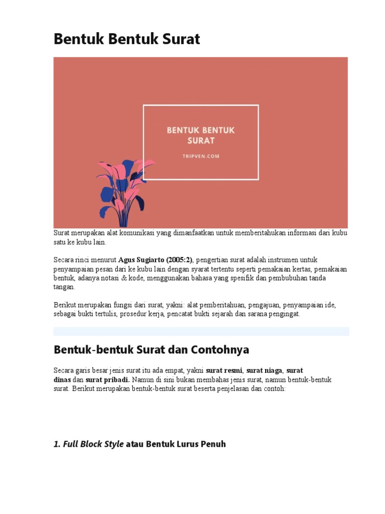 Bentuk-Bentuk Surat dan Contohnya | PDF | Karier & Perkembangan ...