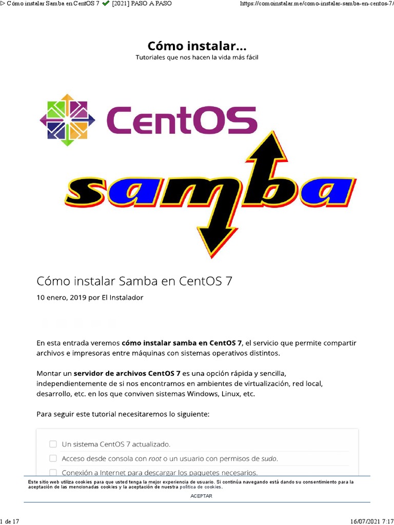 Instalar Samba en CentOS 7: Guía Rápida | PDF | Cookie HTTP | ciberespacio