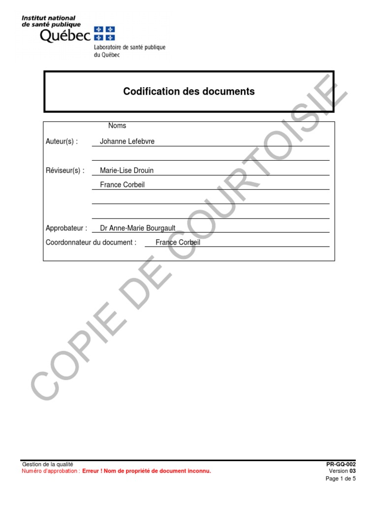 Codification des documents qualité LSPQ | PDF | Application ...