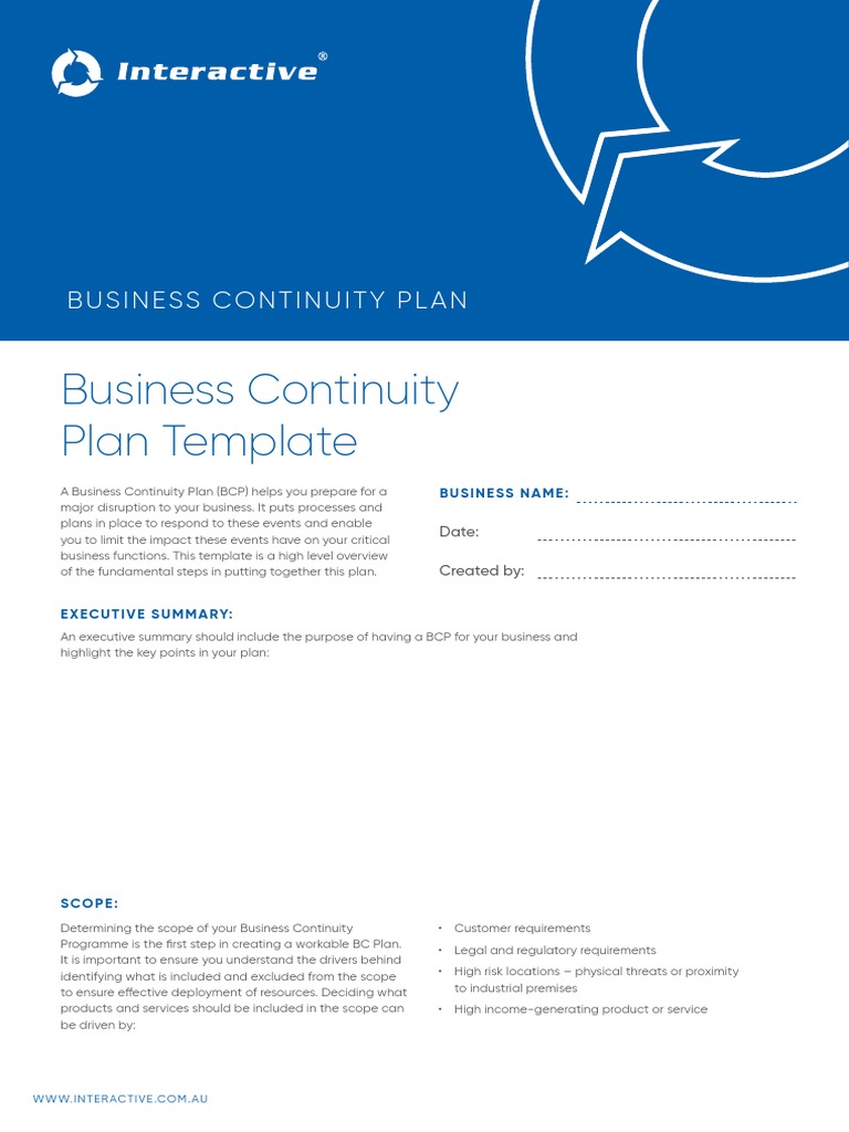 Business Continuity Plan Template Guide | PDF | Disaster Recovery ...