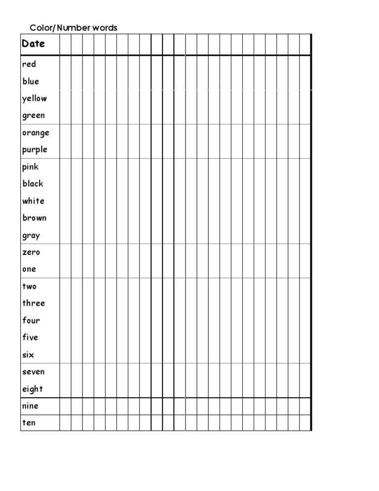 Color and Number Words List | PDF