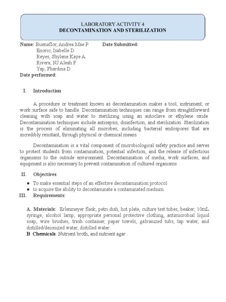 Laboratory Activity 4 Decontamination & Sterilization (1) PDF