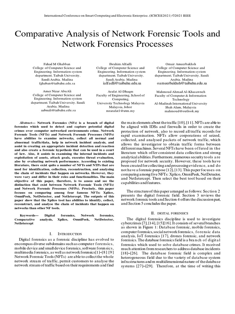 Comparative Analysis of Network Forensic Tools and PDF Computer