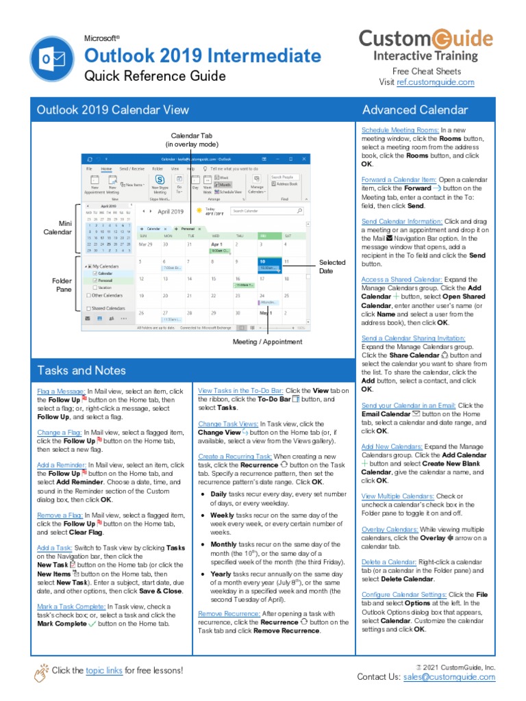 Outlook 2019 Intermediate Quick Reference PDF | PDF | Microsoft Outlook ...