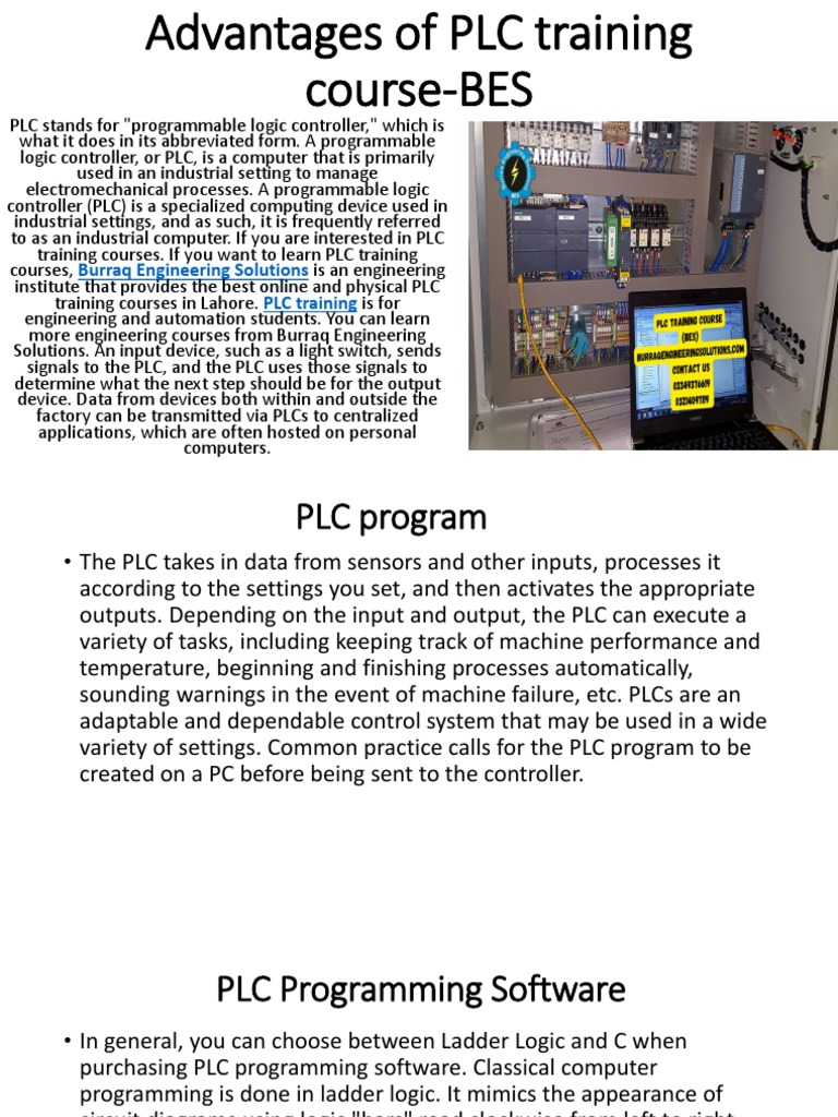 Advantages of PLC Training courseBES PDF PDF Programmable Logic