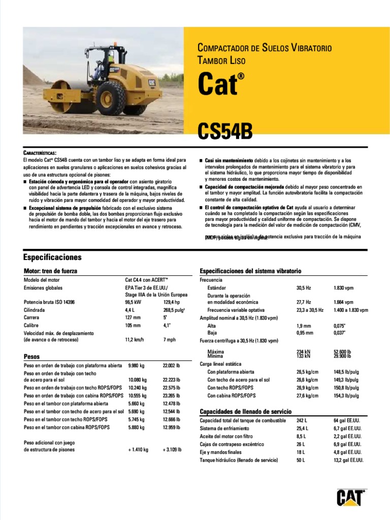 Especificaciones Compactadora Cat Cs54b Pdf Compress Pdf 