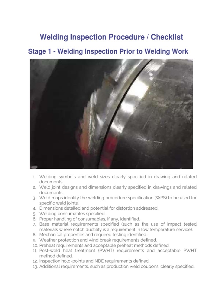 Welding Inspection Procedure PDF Welding Construction