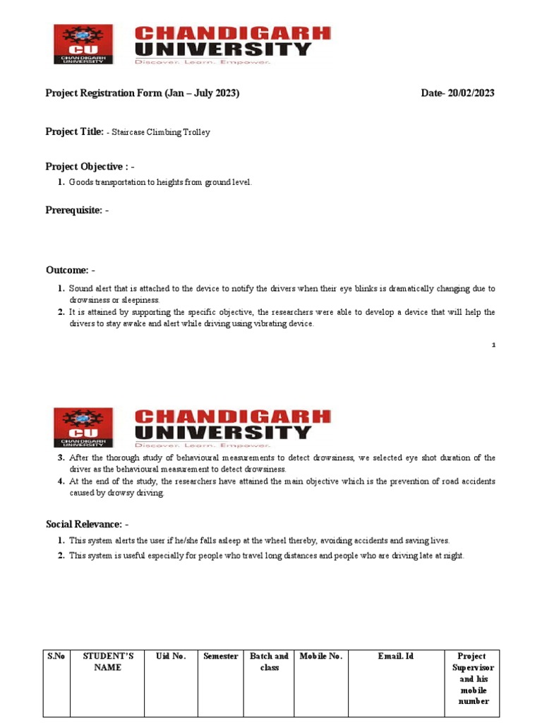 Project - Registration - Form - and - Synopsis Edit | PDF | Axle | Stairs