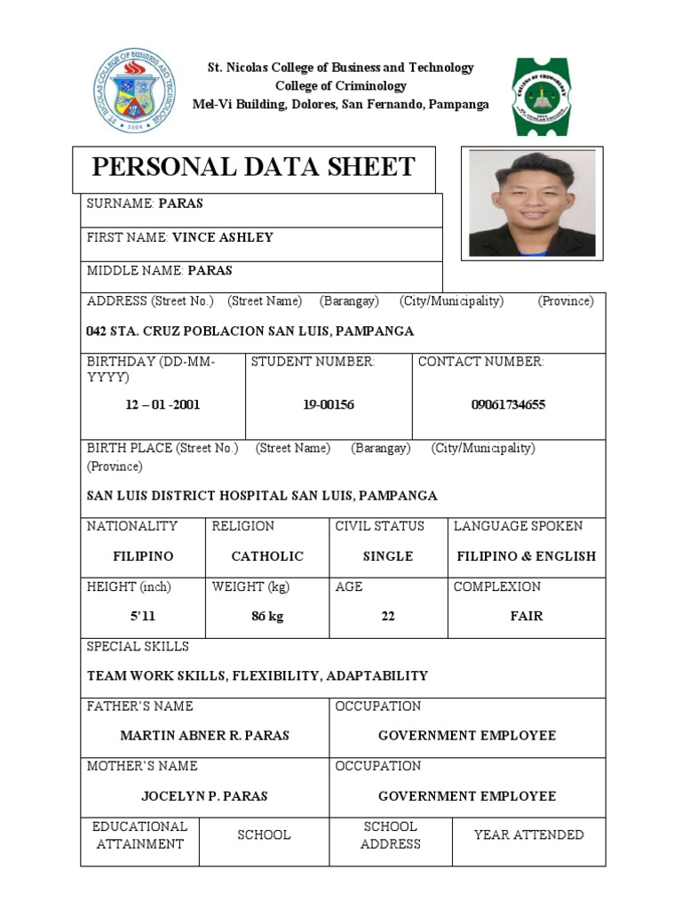 B. Resume Personal Data Sheet 3 | PDF