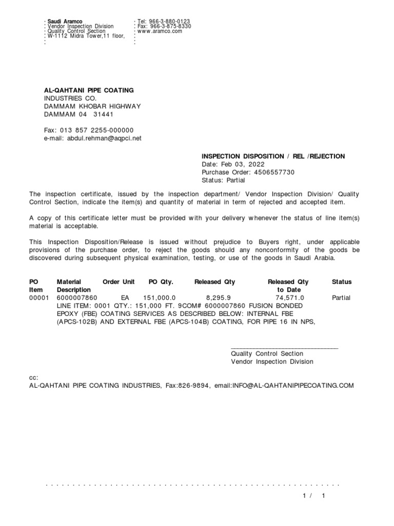 AQPCI Inspection Certificate Summary | PDF | Business Process