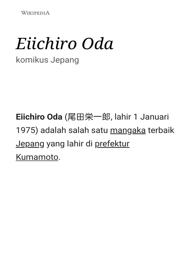 Biografi Eiichiro Oda dan One Piece | PDF