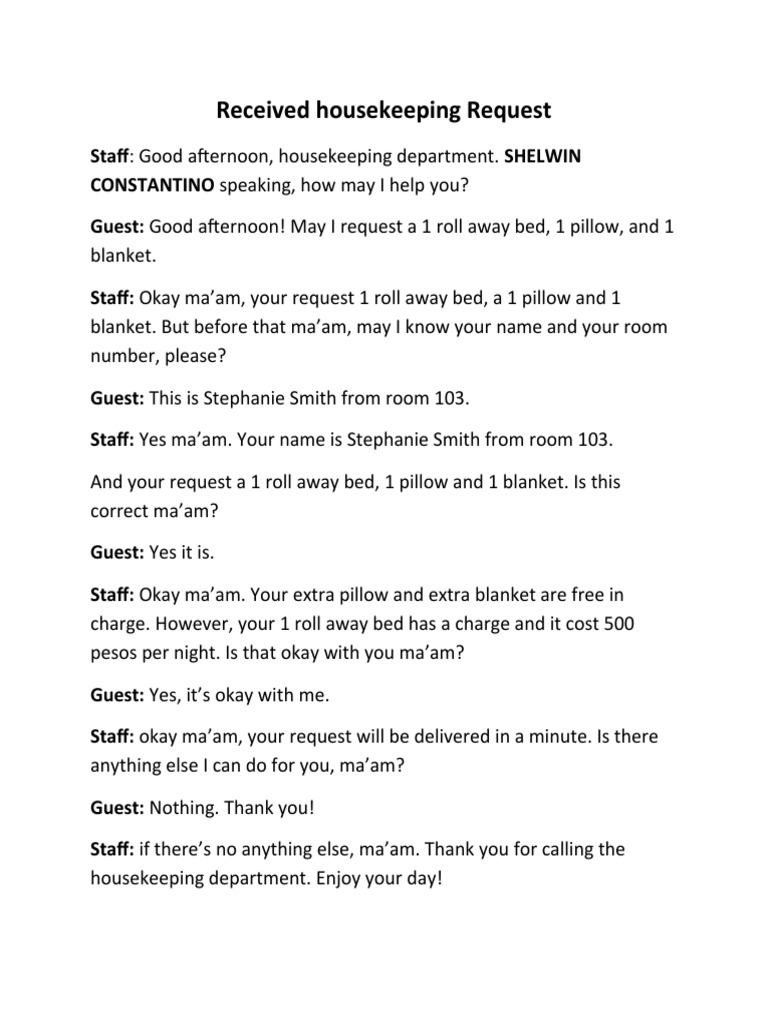 Received Housekeeping Request PDF