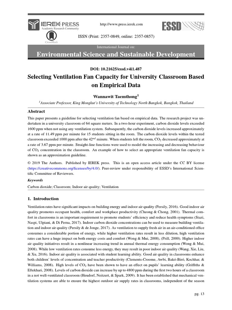Selecting Ventilation Fan Capacity For University Classroom Based On