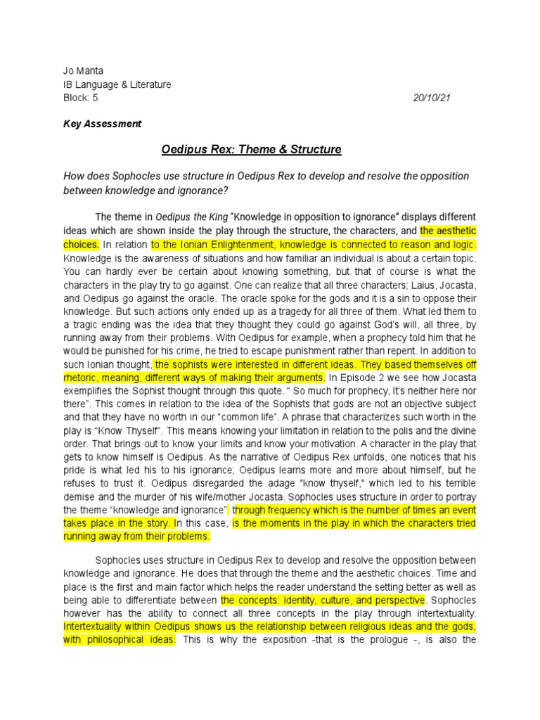 Oedipus Rex Key Assessment PDF Sophocles