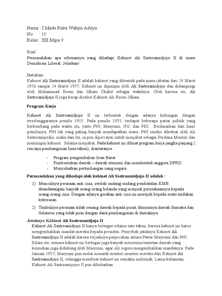 Sejarah Indonesia - XII Mipa 9 - 15 - I Made Putra Wahyu Aditya | PDF