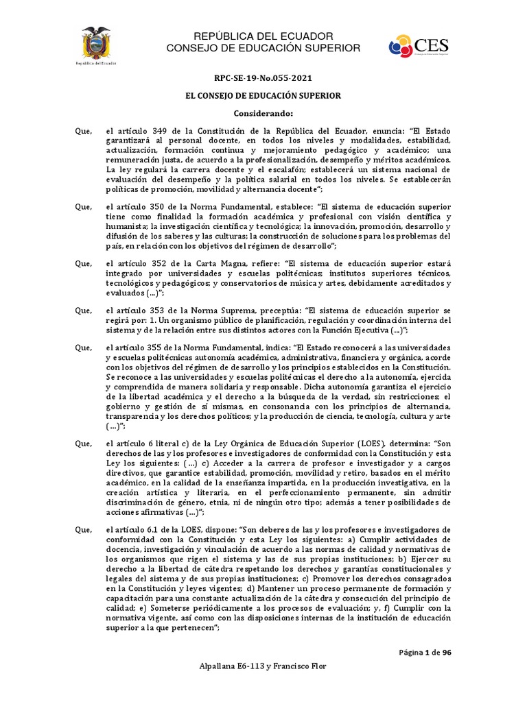 Normativa del Sistema de Educación Superior en Ecuador | PDF ...
