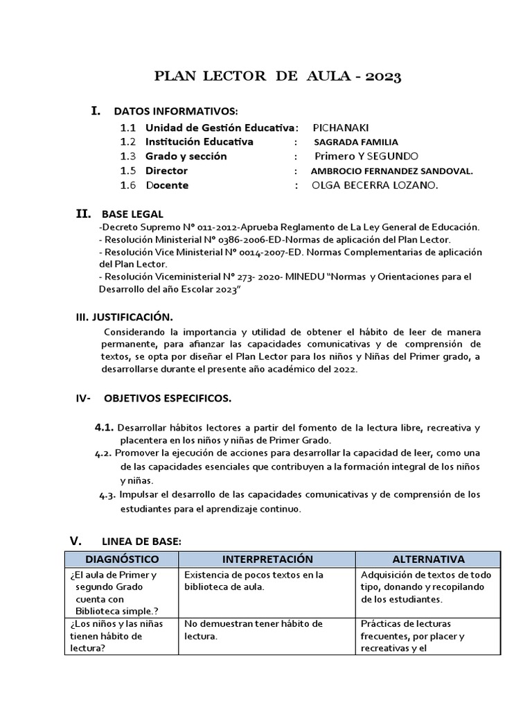 Plan Lector 2023: Estrategias y Objetivos | PDF | Maestros | Salón de ...