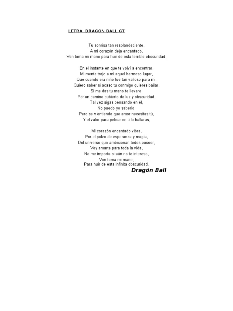 Letra Dragon Ball GT | PDF