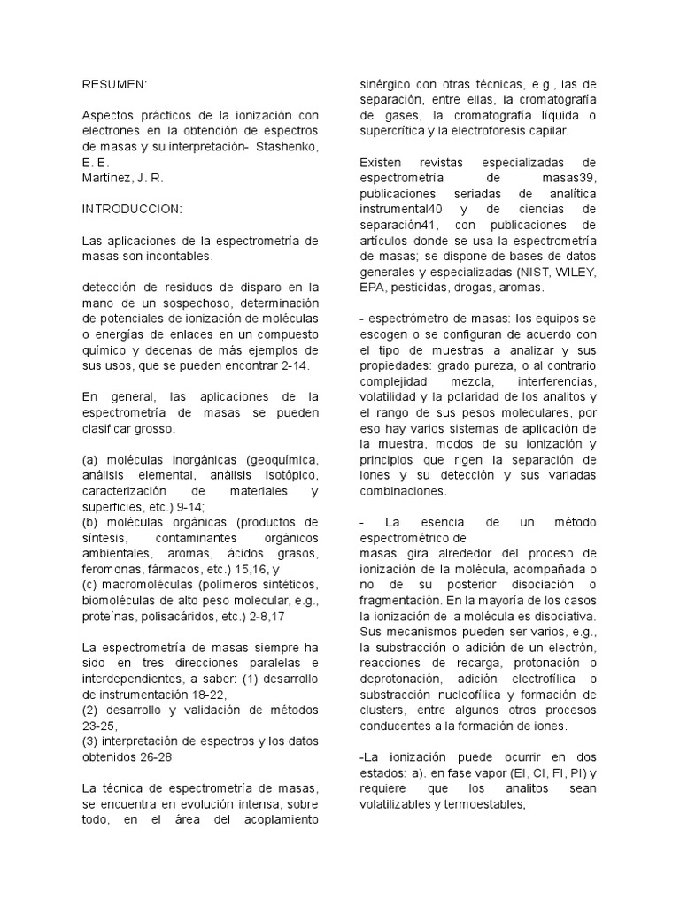 Ionización por electrones en espectrometría de masas | PDF | Ionización ...