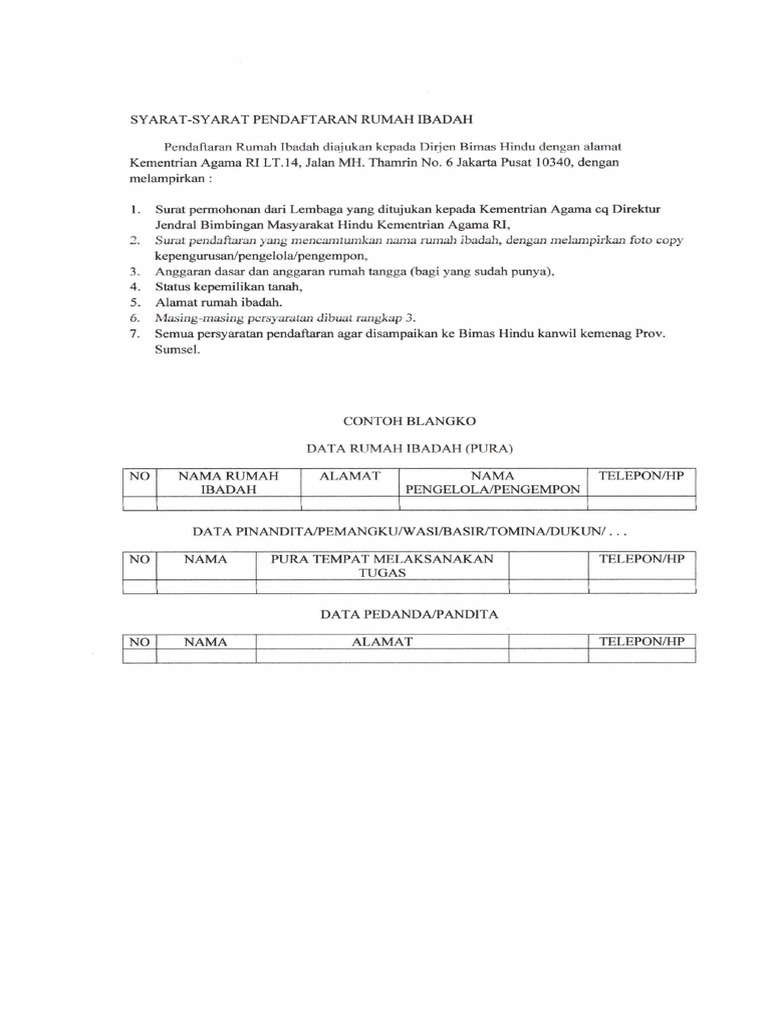 Syarat Pendaftaran Pura, Pasraman, Lembaga Hindu Dan Yayasan | PDF
