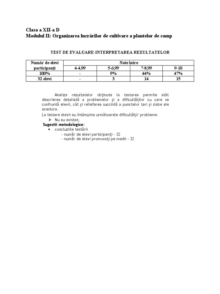 Interpretare Rezultate Test Evaluare | PDF