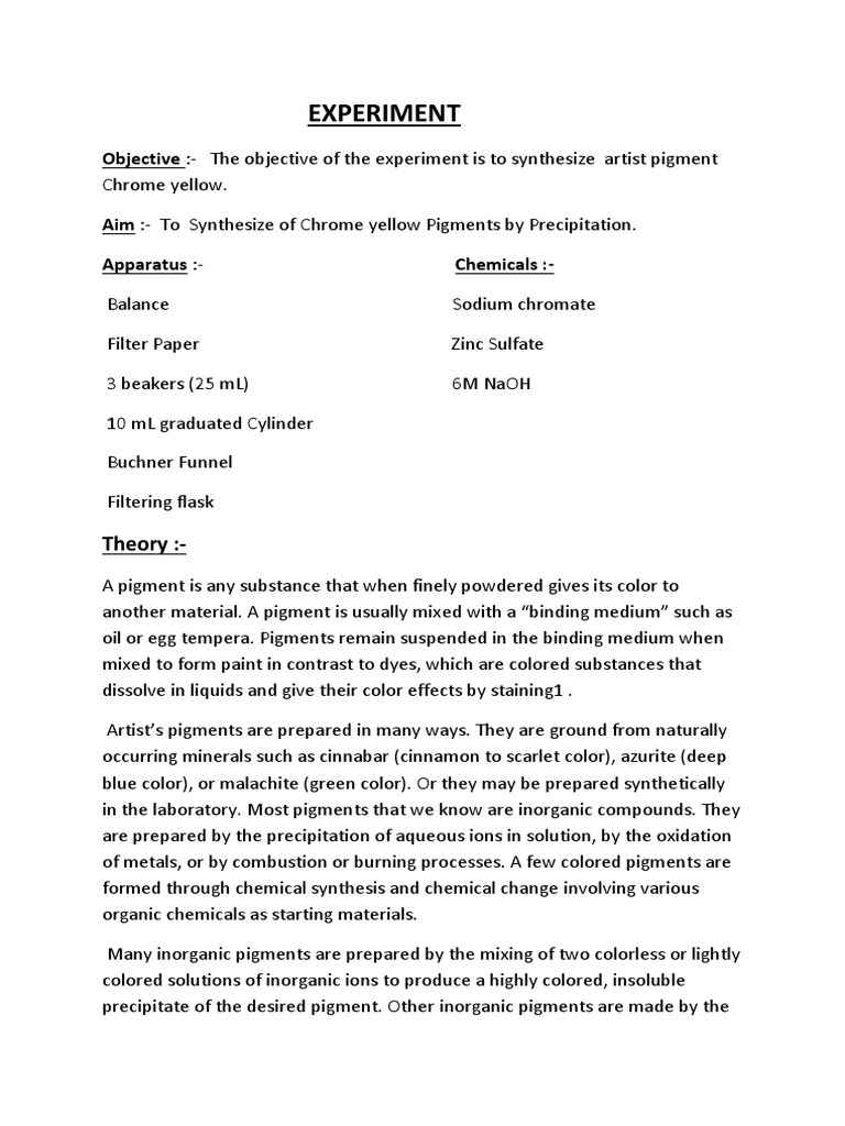 Chrome Yellow Experiment | PDF | Precipitation (Chemistry) | Chemical ...