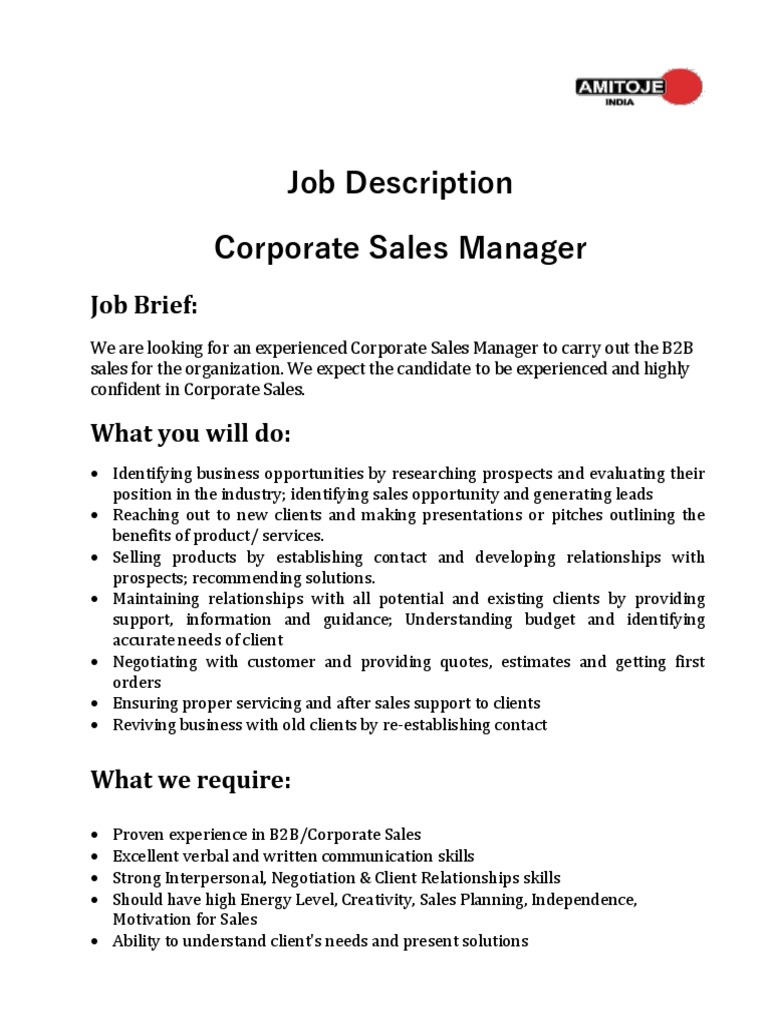 627corporate Sales Job Description | PDF