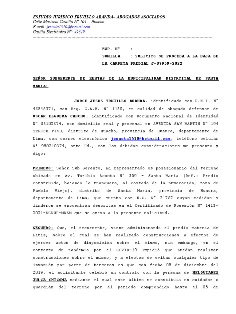 Solicitud de Baja de Carpeta Predial | PDF | Nulo (ley) | Gobierno