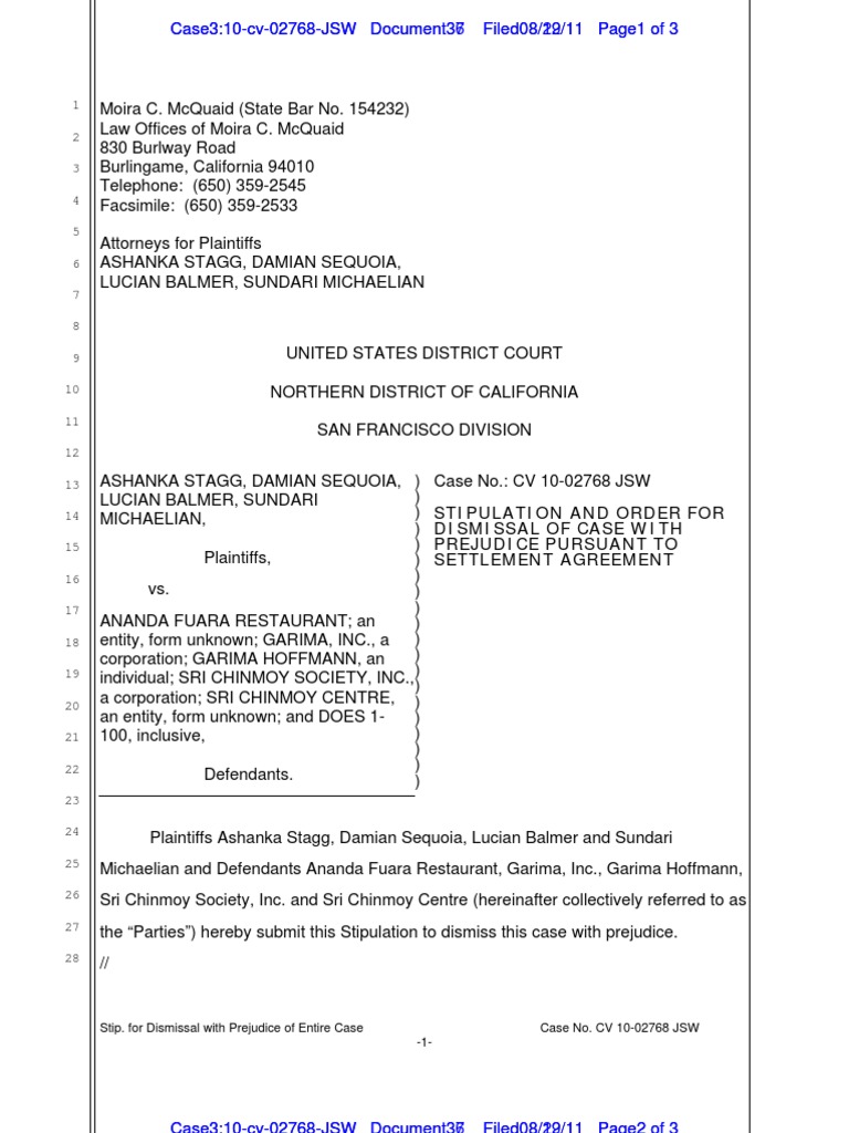 Order Dismissing Case PDF Settlement (Litigation) Prejudice