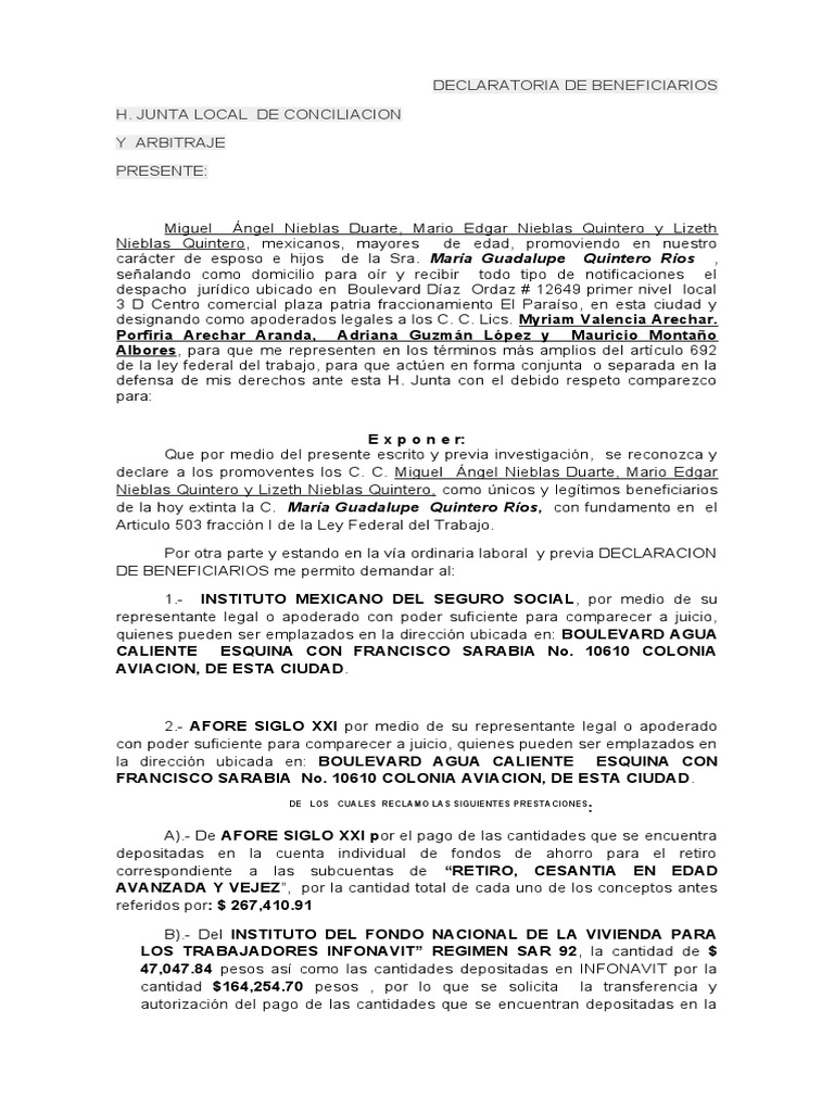 Declaratoria de Beneficiario Elvira Menchaca | PDF