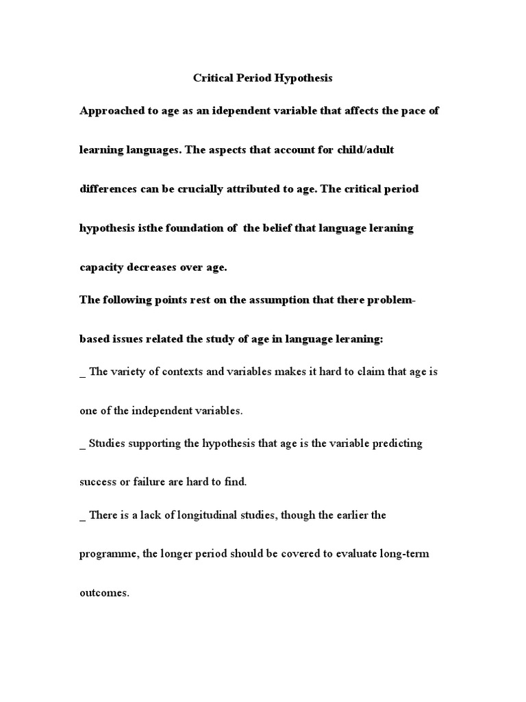 Understanding the Critical Period Hypothesis | PDF | Language ...