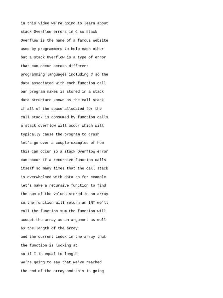(English (AutoGenerated) ) Stack Overflow Errors C Programming