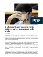 El Adolescente Con Trastorno Mental Tarda Dos Cursos en Pedir Ayuda