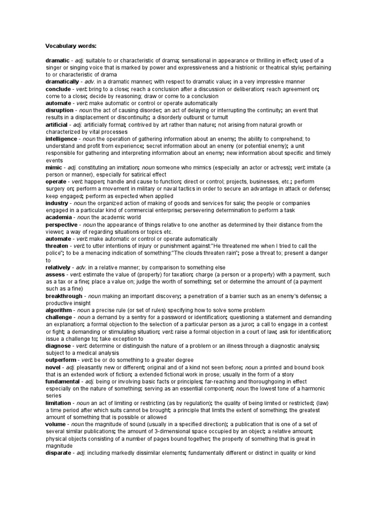 Vocabulary Words PDF Yarn Verb