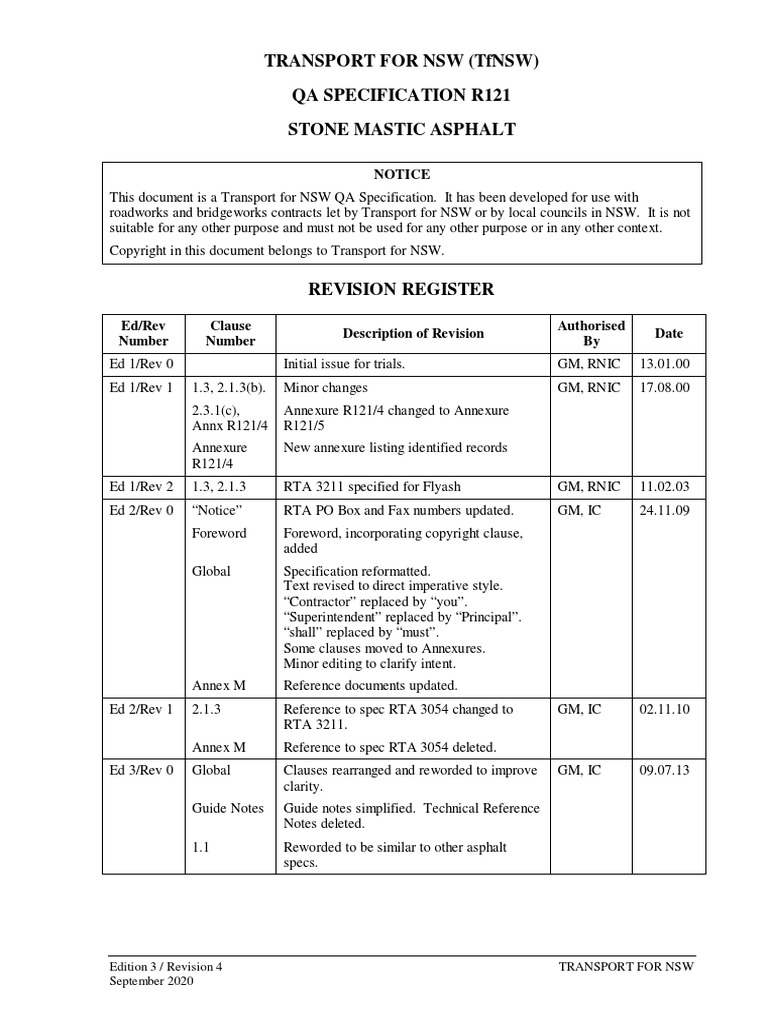 Transport For NSW (TFNSW) Qa Specification R121 Stone Mastic Asphalt