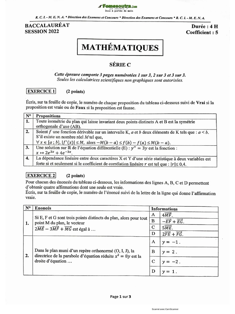 Math Bac C 2022 | PDF