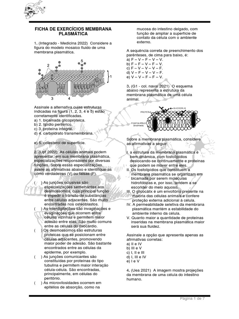 Membrana Plasmatica Exercicios 2023 | PDF | Membrana celular | Célula ...