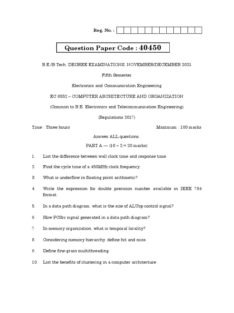 EC8552 Computer Architecture Exam Paper | PDF | Central Processing Unit ...
