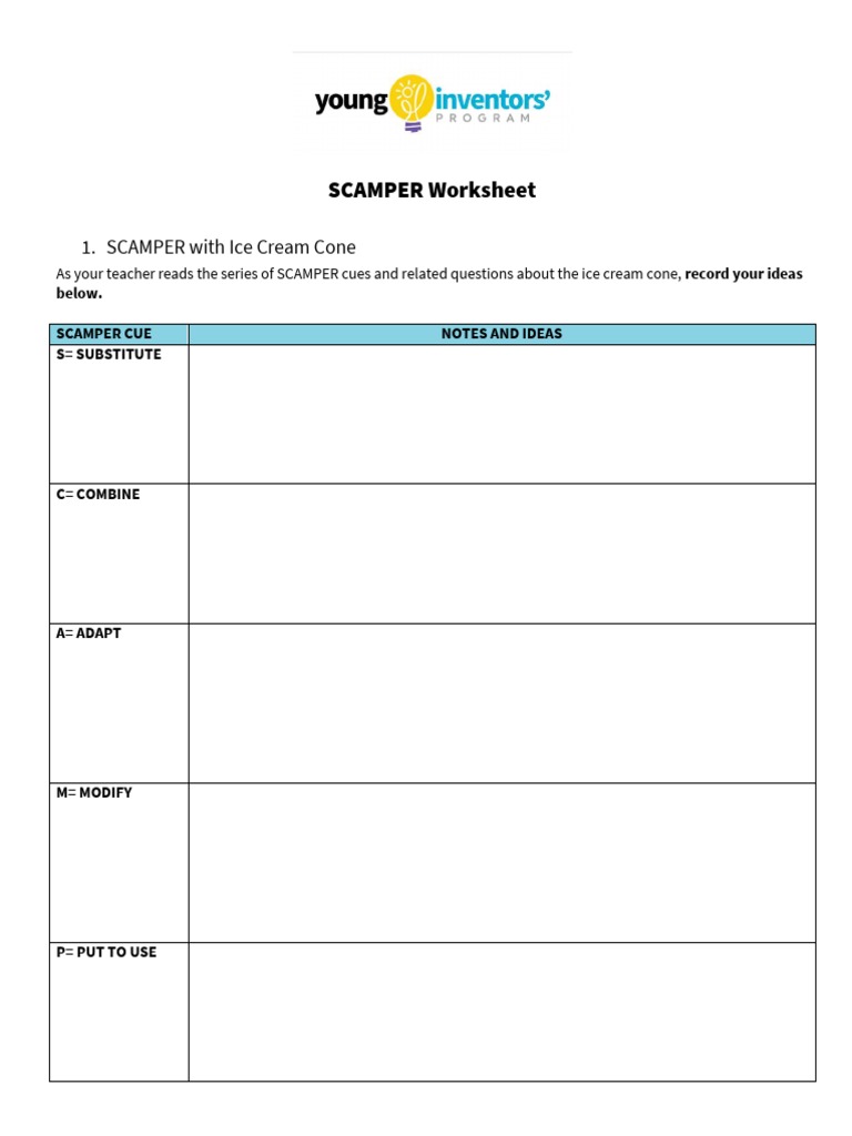 SCAMPER Worksheet for Ice Cream Cone | PDF