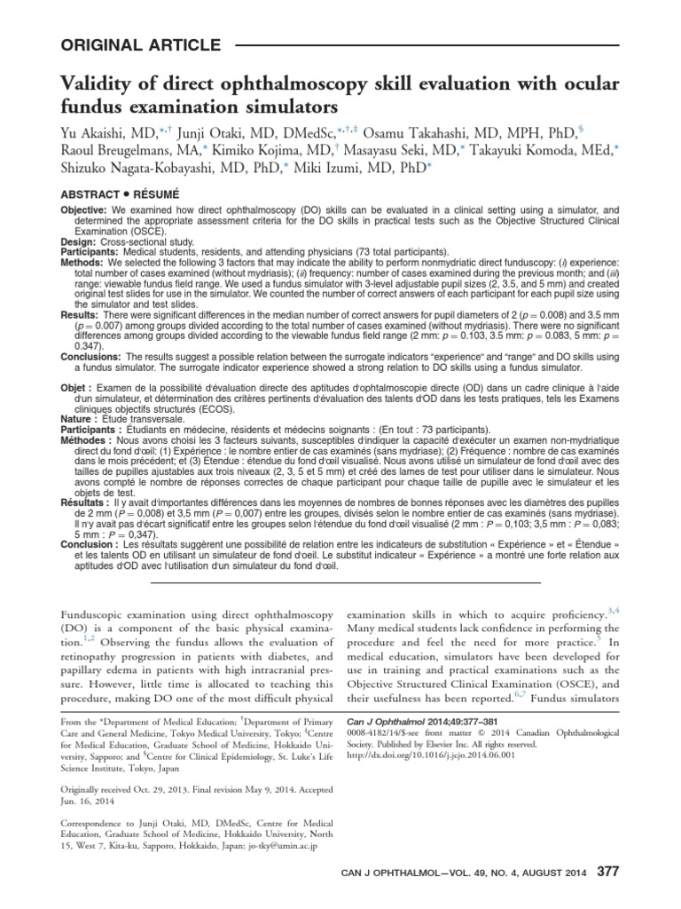 Validity of Direct Ophthalmoscopy Skill Evaluation With Ocular Fundus