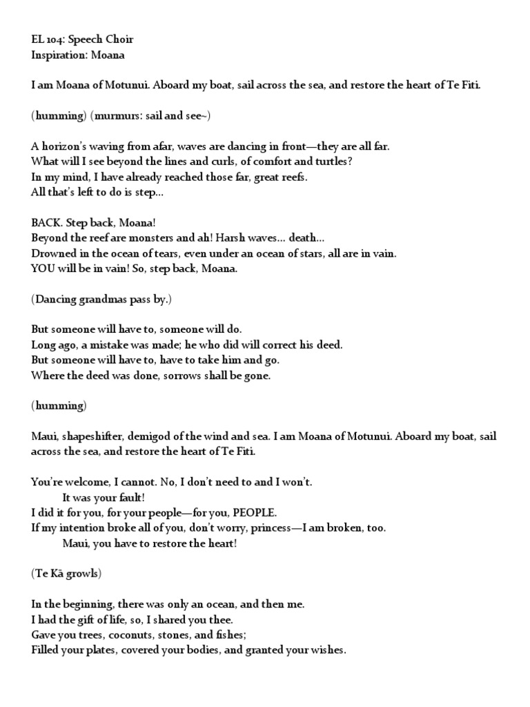 Moana Speech Choir Script | PDF | Art