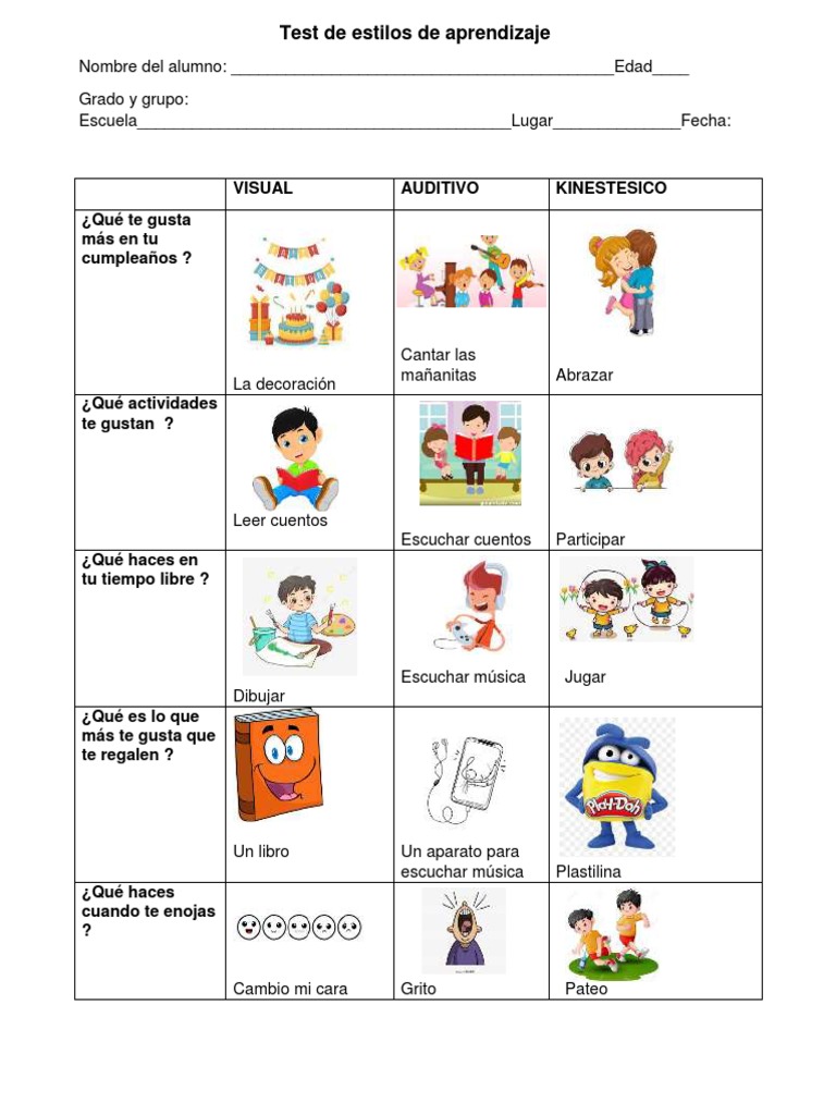 Test de Estilos de Aprendizaje para Niños | PDF | Hogar, jardinería y ...