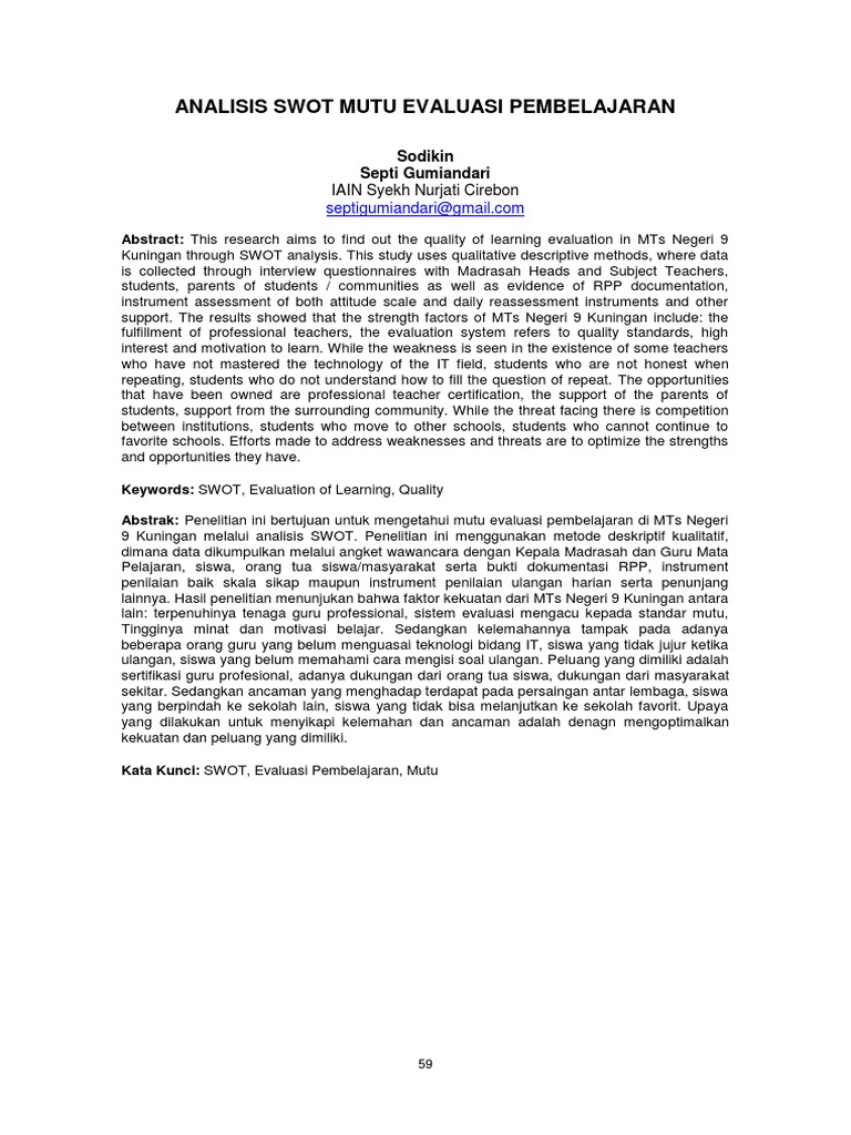 SWOT Analysis of Learning Evaluation Quality | PDF | International ...