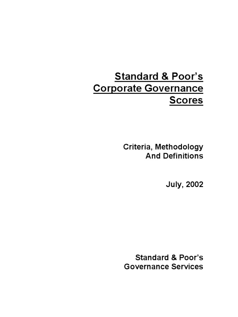 Standard & Poor's Corporate Governance Scores Criteria, Methodology