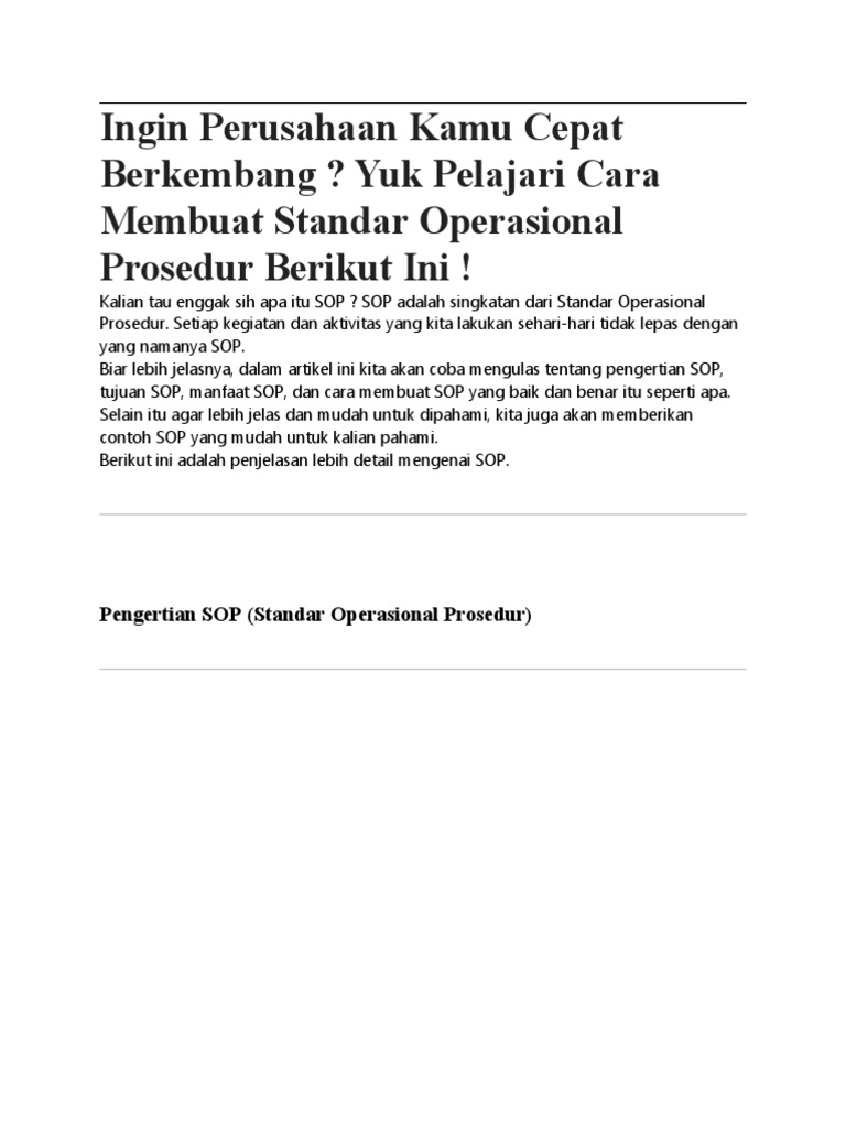 Langkah Awal Mengembangkan SOP di Perusahaan