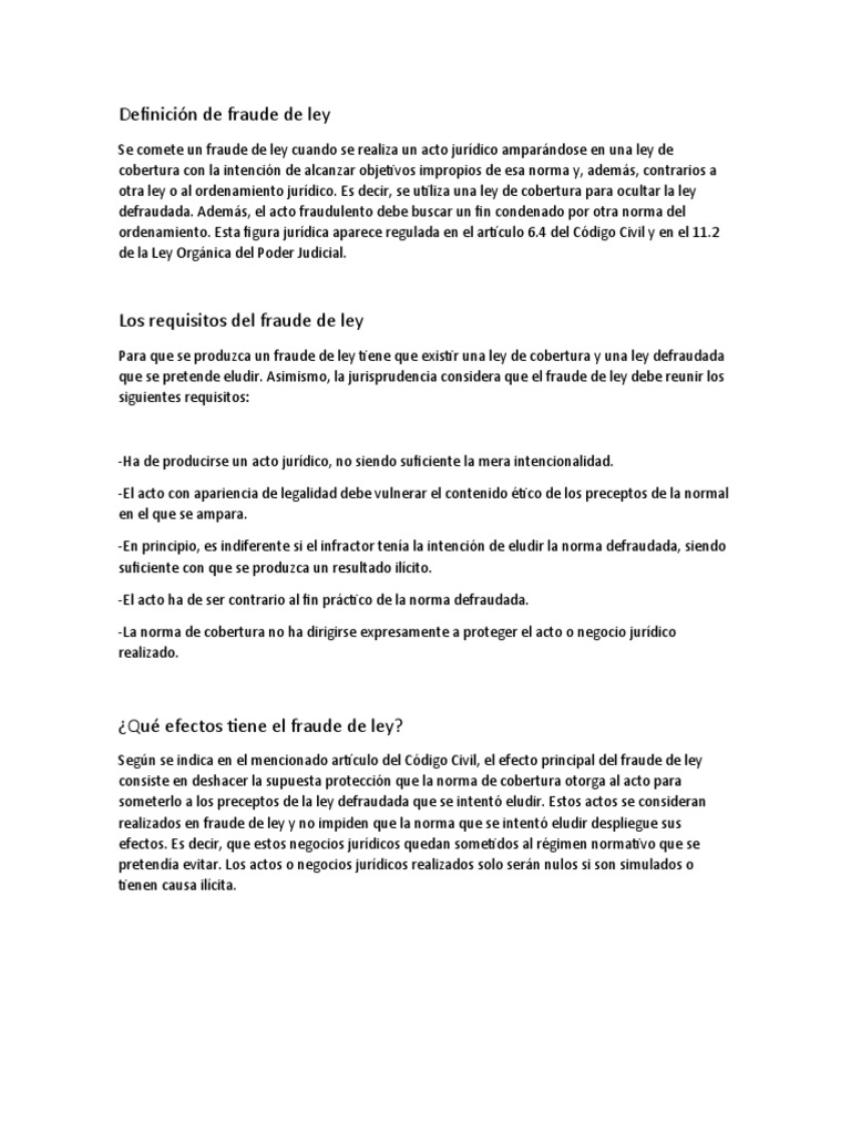 Definición y requisitos del fraude de ley | PDF
